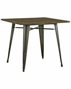 Modway Alacrity 36in Square Bamboo Top & Steel Dining Table Home Dining Tables