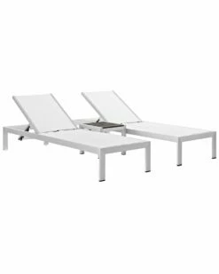 Modway Shore 3pc Outdoor Patio Aluminum Chaise Lounge Set Home Seating