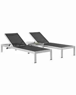Modway Shore 3pc Outdoor Patio Aluminum Chaise Lounge Set Home Seating