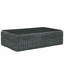 Modway Outdoor Summon Outdoor Patio Wicker Rattan Glass Top Coffee Table Home Outdoor Tables
