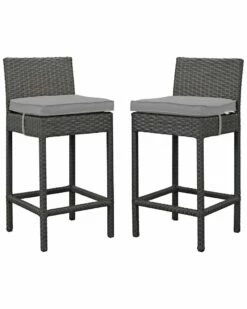 Modway Sojourn 2pc Outdoor Patio Wicker Rattan Sunbrella Fabric Pub Set Home Dining Sets