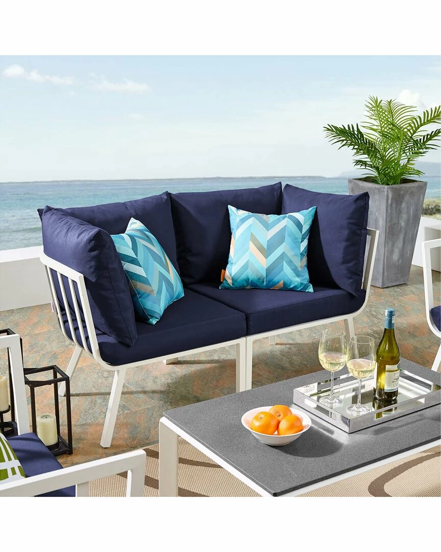 Modway Outdoor Riverside 2 Piece Outdoor Patio Aluminum Sectional Sofa Set Home Seating - Image 7