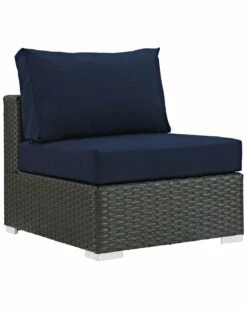 Modway Sojourn Armless Outdoor Patio Wicker Rattan Sunbrella Sectional Set Home Seating