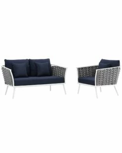 Modway Stance 2pc Outdoor Patio Aluminum Sectional Sofa Set Home Seating